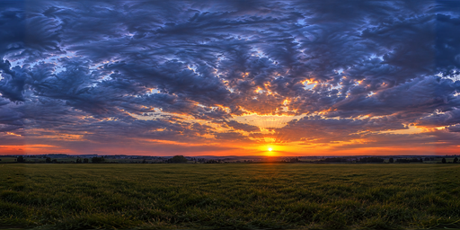 Cloudy Orange Sunset Over Open Field HDRI Sphere preview showing a 360-degree HDRI environment sphere