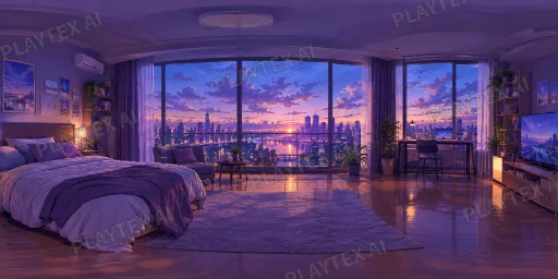 Purple Twilight Panoramic City Bedroom HDRI Sphere preview showing a 360-degree HDRI environment sphere