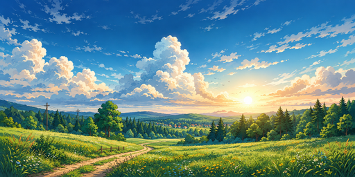 Golden-hour Green Hills And Meadow Track HDRI Sphere preview showing a 360-degree HDRI environment sphere