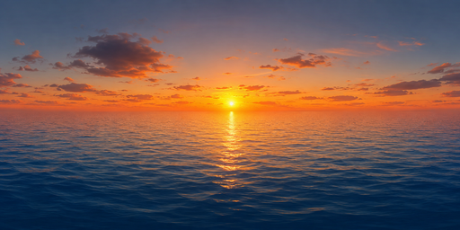 Amber Low Sun Over Calm Blue Ocean HDRI Sphere preview showing a 360-degree HDRI environment sphere