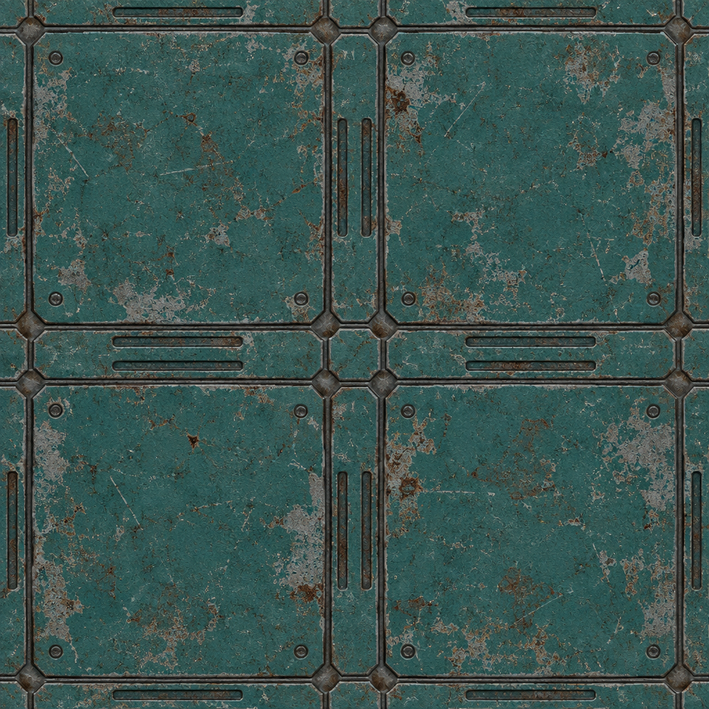 Worn Teal Riveted Sci-Fi Metal Panel Texture preview showing a worn sci-fi texture
