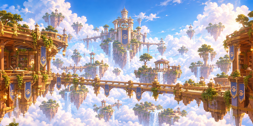 Bright Blue-sky Daylight Golden Cloud-city HDRI Sphere preview showing a 360-degree HDRI environment sphere
