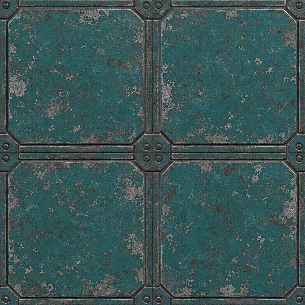 Pitted Teal Octagonal-Frame Sci-Fi Panel Texture preview showing a worn sci-fi texture