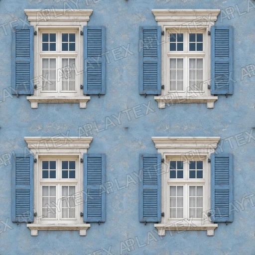 Pale Blue Stucco Windows With Shutters Texture