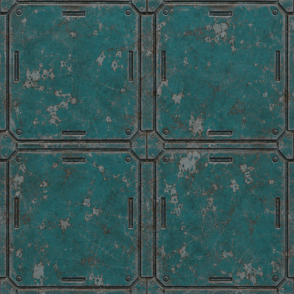 Weathered Teal Metal Panels with Recessed Handles Texture preview showing a worn metal texture