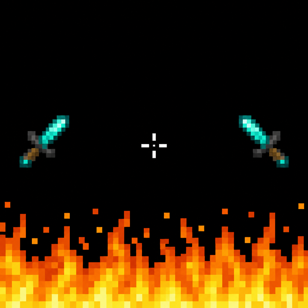 Black Pixel-Art Graphic with Flames and Twin Swords Texture preview showing a industrial other texture