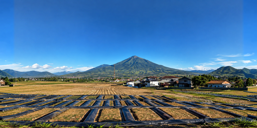 Clear Noon Blue-sky Mountain Farm HDRI Sphere preview showing a 360-degree HDRI environment sphere