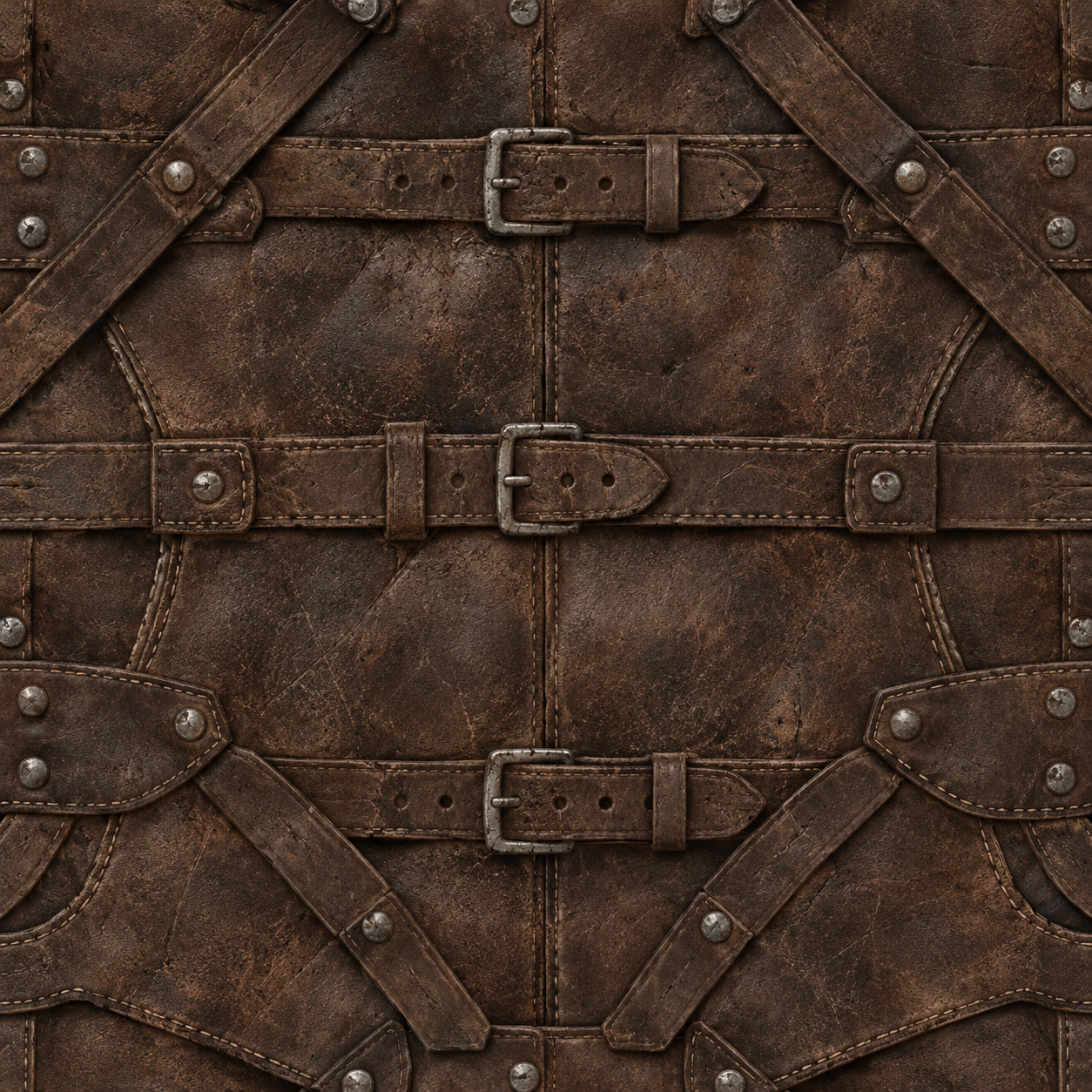 Dark Brown Worn Leather Straps and Buckles Texture preview showing a worn leather texture