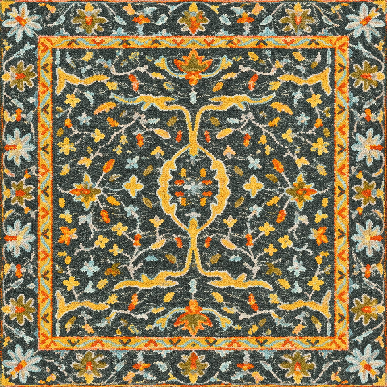 Dark Teal-and-Gold Ornamental Textile-Pattern Texture preview showing a surface fabric texture