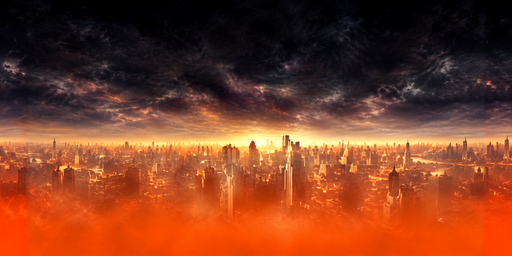Orange Haze Over Storm-cloud City At Sunset HDRI Sphere preview showing a 360-degree HDRI environment sphere