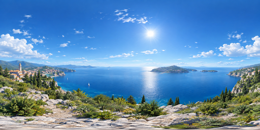 Clear Noon Blue Bay And Islands HDRI Sphere preview showing a 360-degree HDRI environment sphere