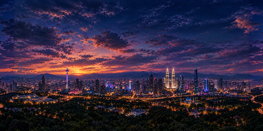 Purple-red Cloudburst Over Futuristic City At Dusk HDRI Sphere preview showing a 360-degree HDRI environment sphere