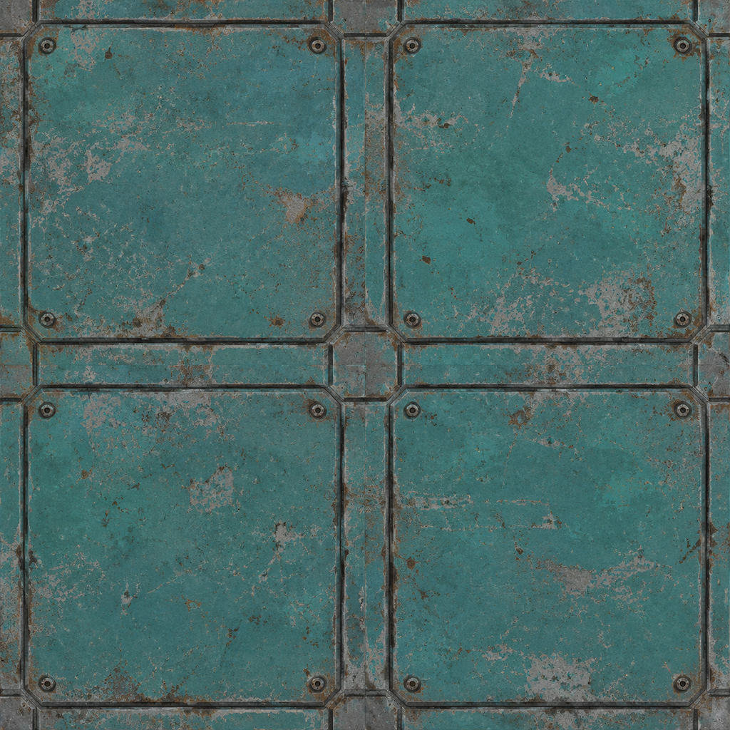 Distressed Teal Riveted Metal Panel Texture preview showing a worn metal texture