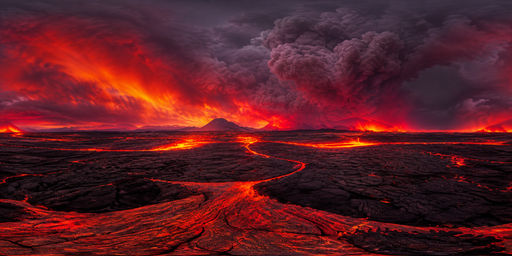 Crimson Lava Plain Beneath Firelit Storm Clouds At Dusk HDRI Sphere preview showing a 360-degree HDRI environment sphere