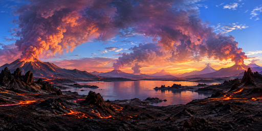 Cobalt Lake, Dark Peaks, And Ember Clouds At Dusk HDRI Sphere preview showing a 360-degree HDRI environment sphere