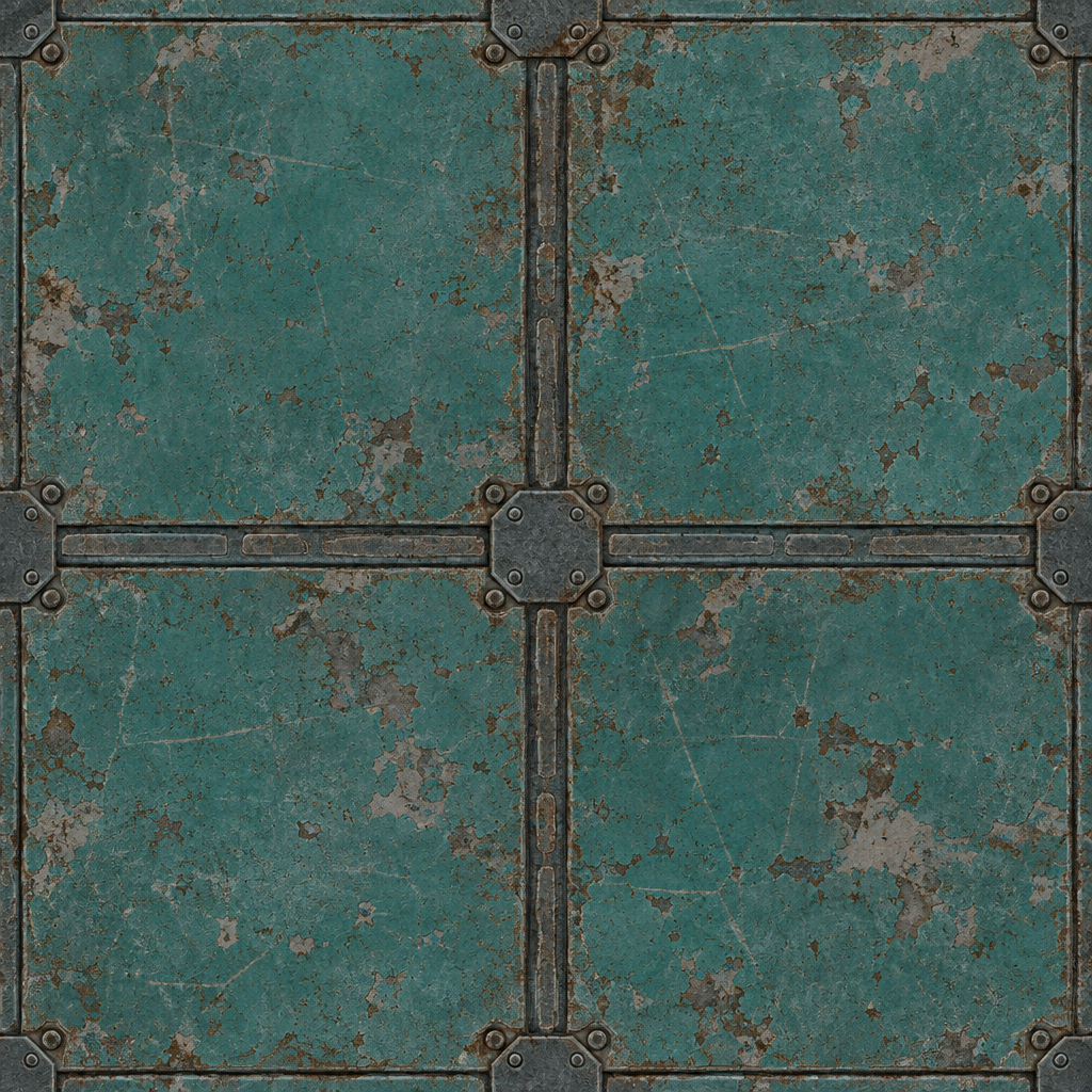 Blue-Green Corroded Sci-Fi Panel Crossbar Texture preview showing a stylized sci-fi texture