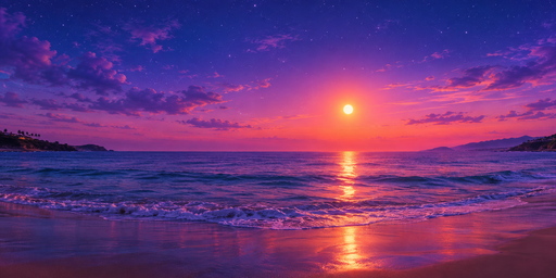 Pink-violet Beach Sunset With Calm Reflections HDRI Sphere preview showing a 360-degree HDRI environment sphere