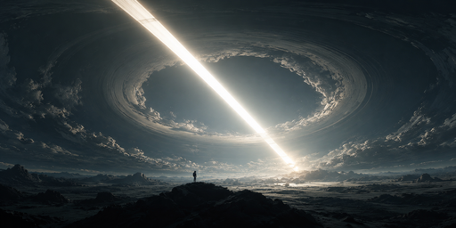 Diagonal Celestial Beam Beneath Cloud Vortex HDRI Sphere preview showing a 360-degree HDRI environment sphere