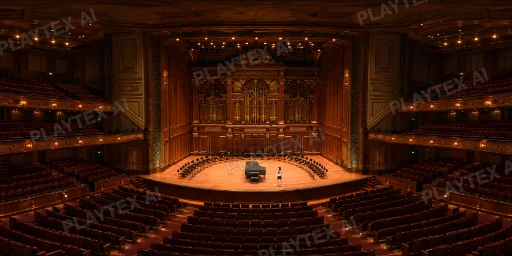 Warm Amber Concert Hall Interior HDRI Sphere preview showing a 360-degree HDRI environment sphere