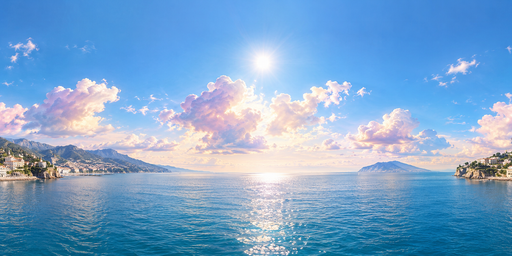 Clear Blue Coastal Ocean And Sunny Horizon HDRI Sphere preview showing a 360-degree HDRI environment sphere