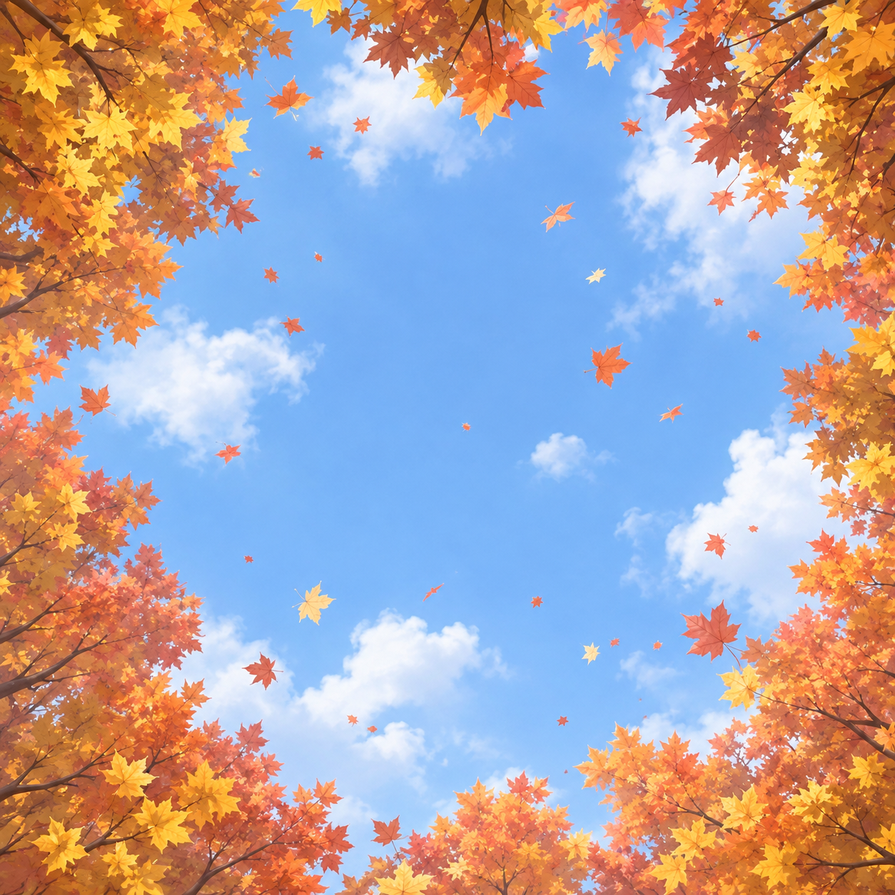 Bright Blue Sky with Orange Autumn Leaves Texture preview showing a industrial foliage texture