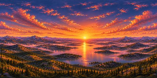 Violet Mountain Lake At Orange Sunset HDRI Sphere preview showing a 360-degree HDRI environment sphere