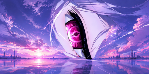Anime Eye Over Pink Skyline At Violet Dusk HDRI Sphere preview showing a 360-degree HDRI environment sphere