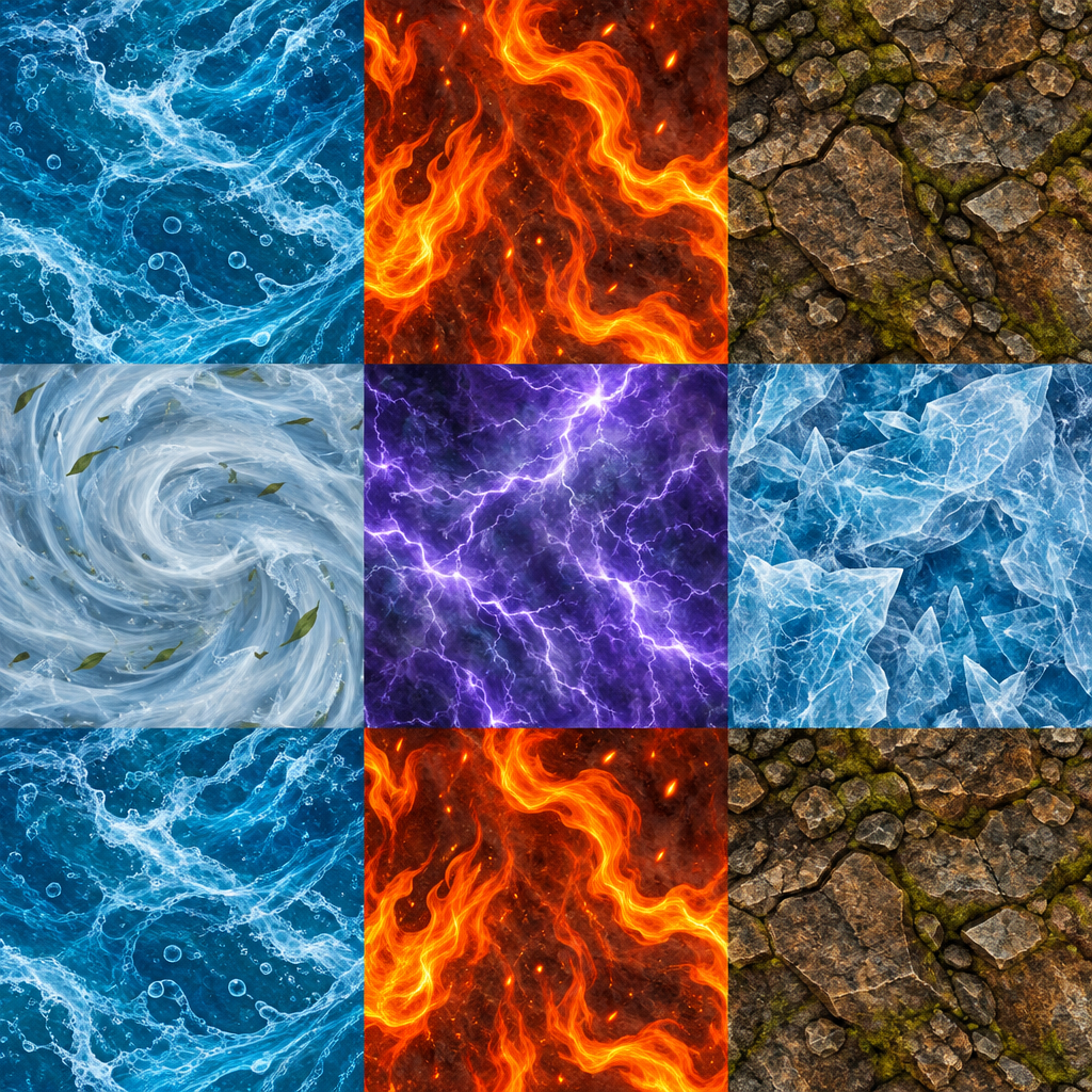 Multicolor Water Fire Rock and Ice Collage Texture preview showing a stylized liquid texture