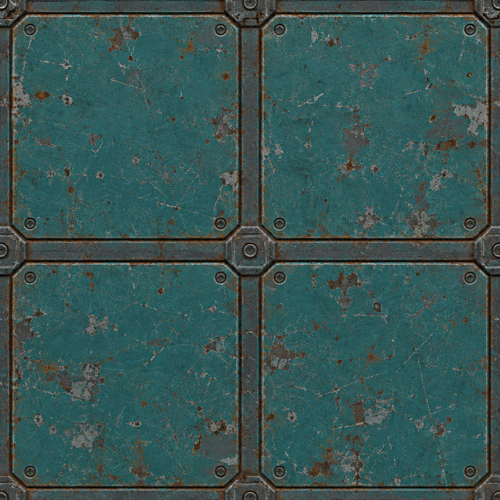 Weathered Teal Cross-Braced Sci-Fi Panel Texture preview showing a worn sci-fi texture