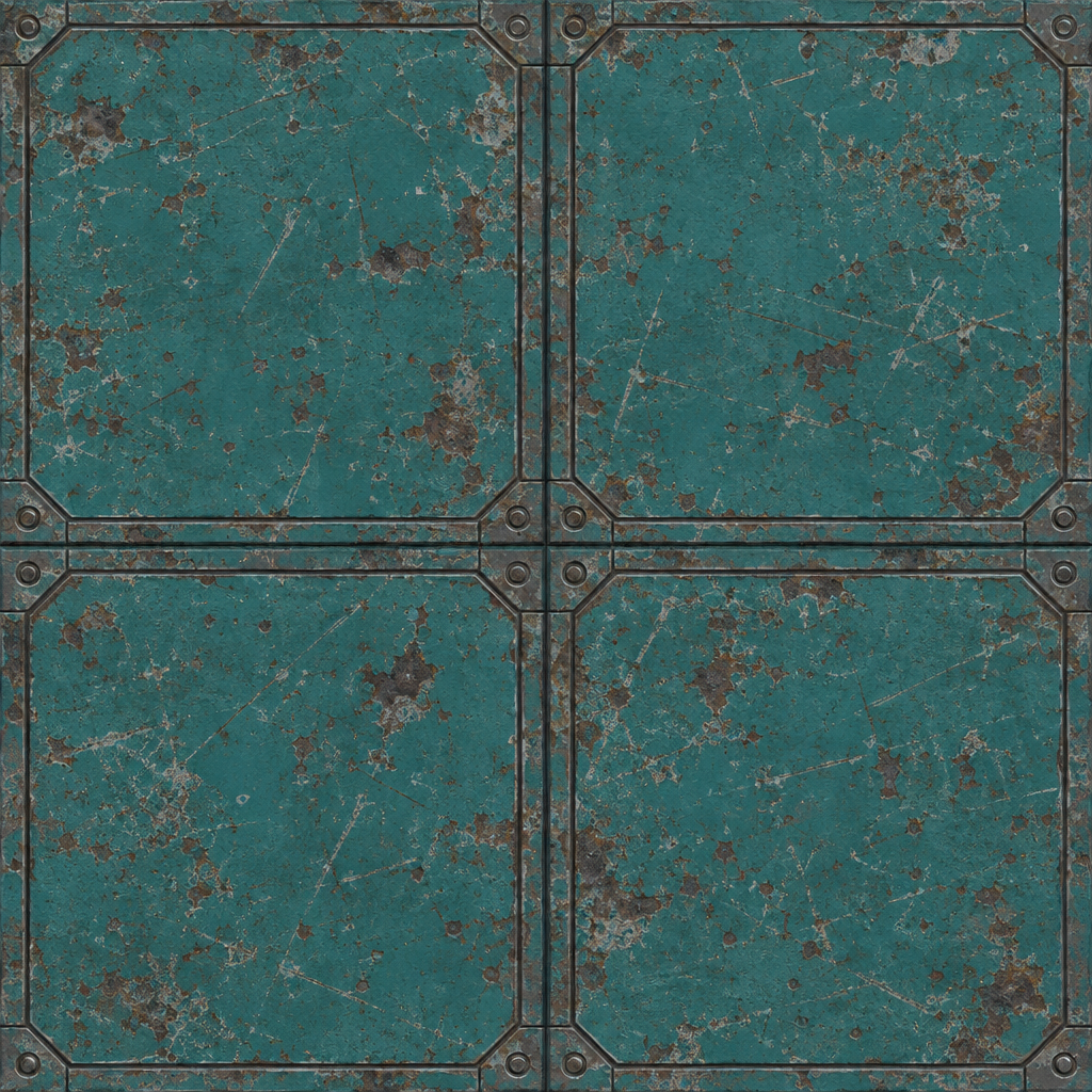 Oxidized Teal Sci-Fi Square-Panel Grid Texture preview showing a industrial sci-fi texture