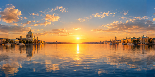 Historic Waterfront, Amber Sunset Reflection HDRI Sphere preview showing a 360-degree HDRI environment sphere