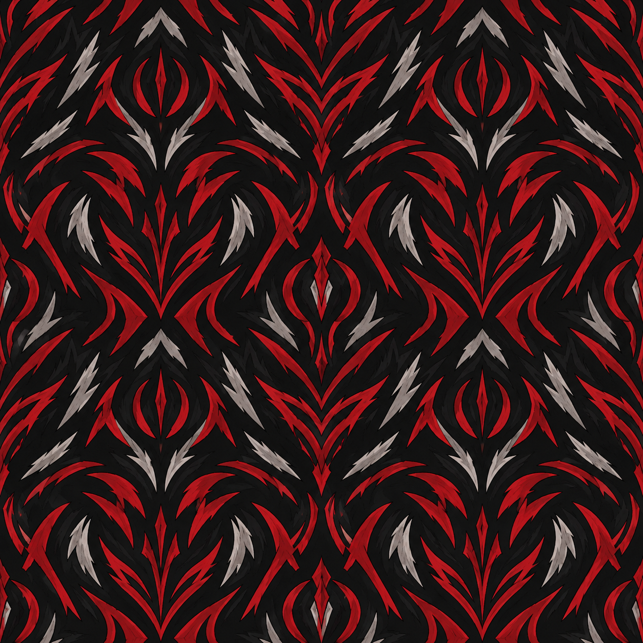 Black Printed Surface with Repeating Crimson Flame and Gray Leaf preview showing a surface ceramic texture