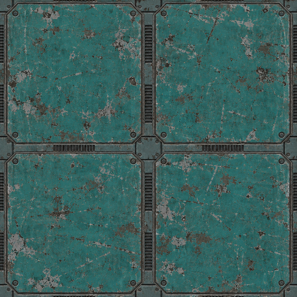 Worn Teal Riveted Sci-Fi Metal Panel Texture preview showing a worn sci-fi texture