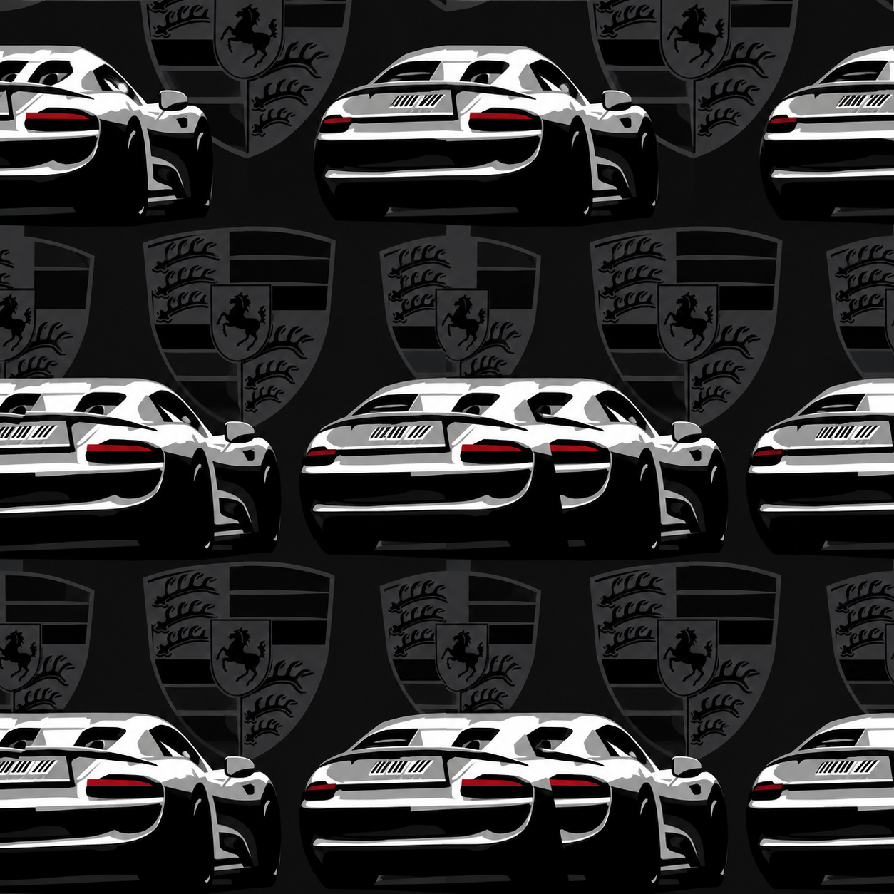 Black and White Sports Car Crest Pattern Texture preview showing a stylized fabric texture