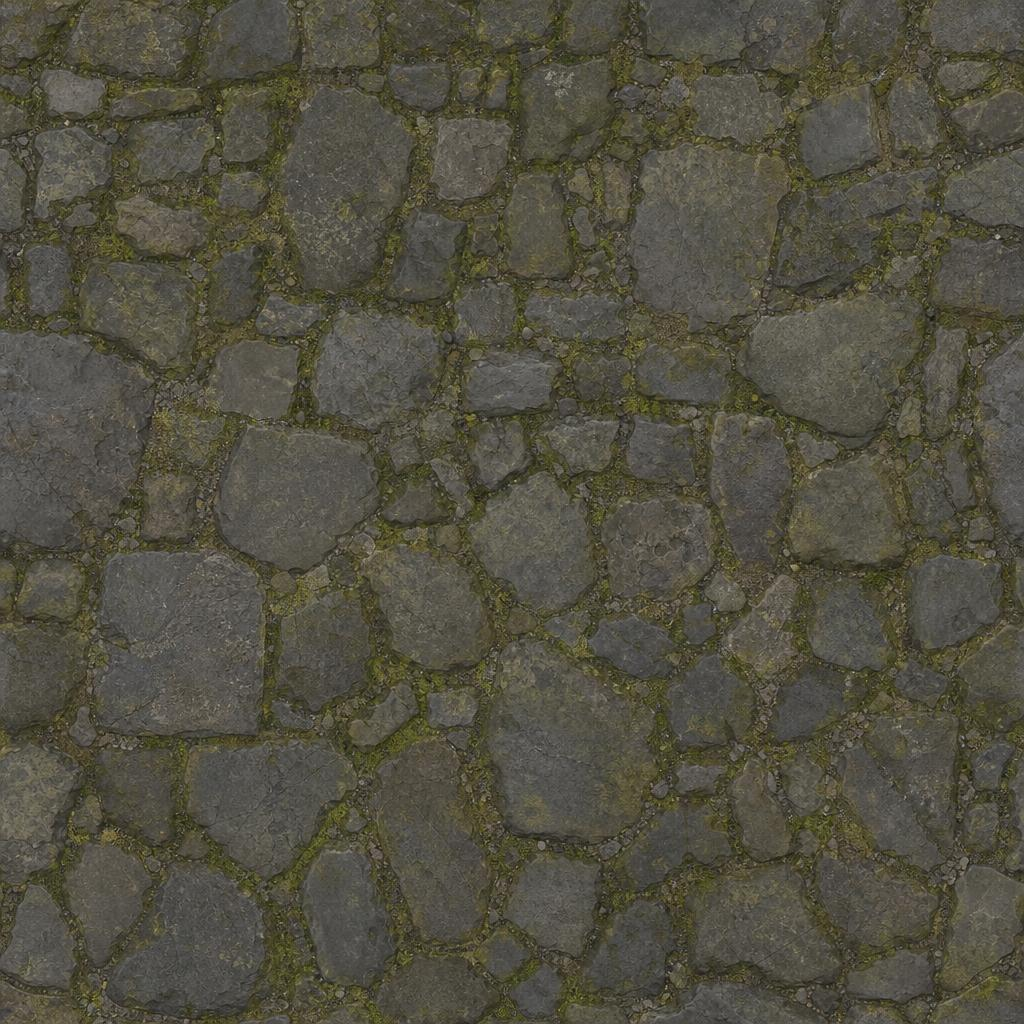 Moss-Seamed Gray Cobblestone Paving Texture preview showing a worn stone texture