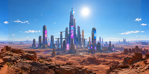 Sunny Desert Megacity And Red Rock HDRI Sphere preview showing a 360-degree HDRI environment sphere