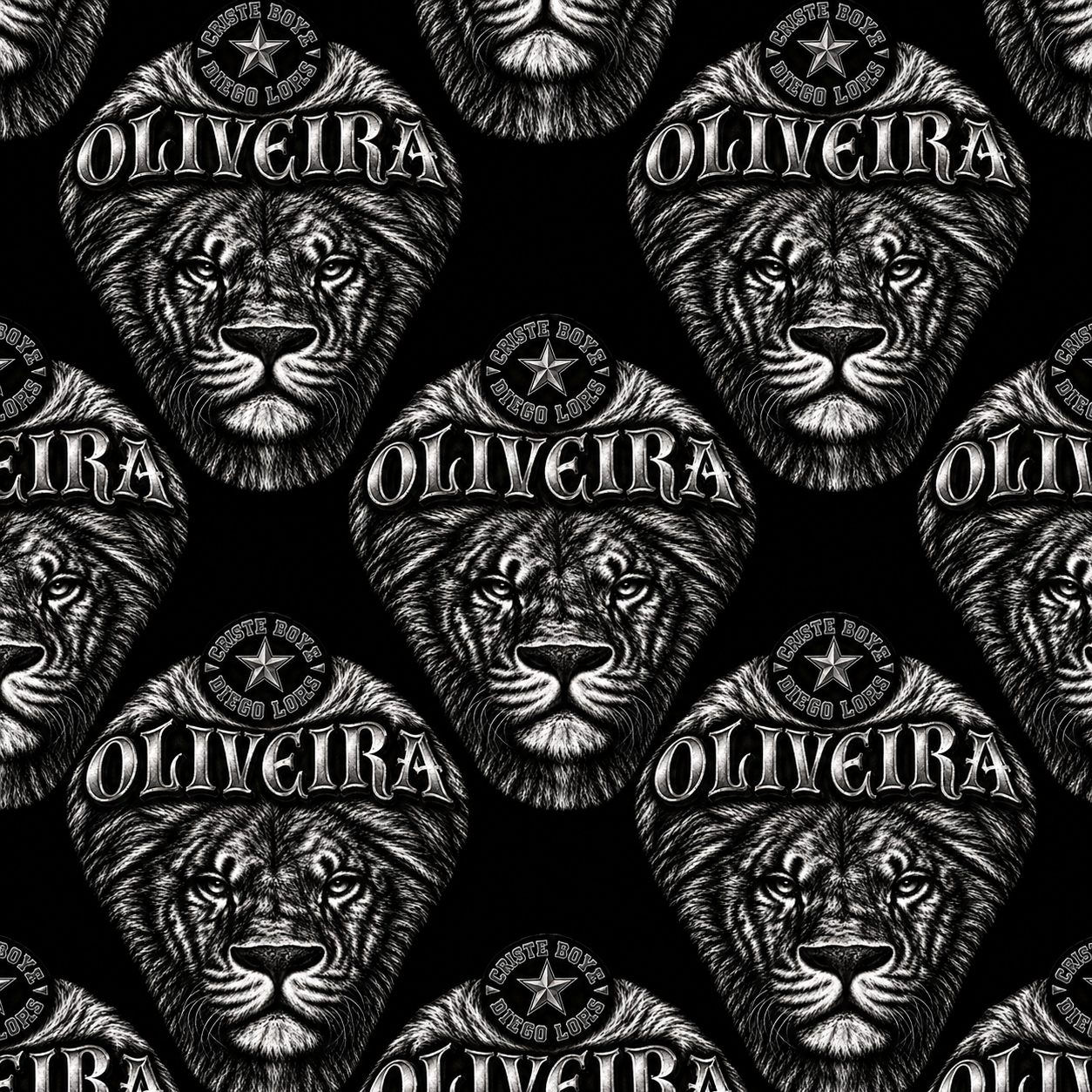 Black-and-White Lion Medallion Repeat Print Surface Texture preview showing a surface other texture