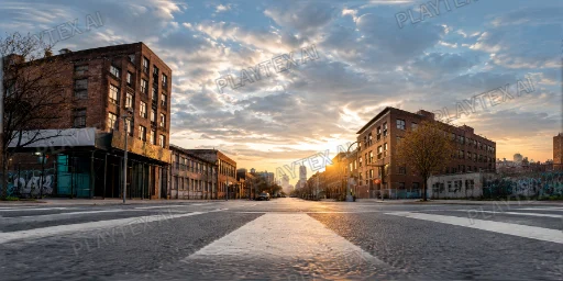 Golden Hour Cobblestone Urban Crossroads HDRI Sphere preview showing a 360-degree HDRI environment sphere