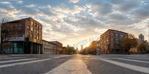 Golden Sunset Brick Warehouse Street HDRI Sphere preview showing a 360-degree HDRI environment sphere