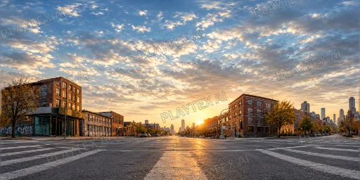 Orange Sunset Broad City Intersection HDRI Sphere preview showing a 360-degree HDRI environment sphere