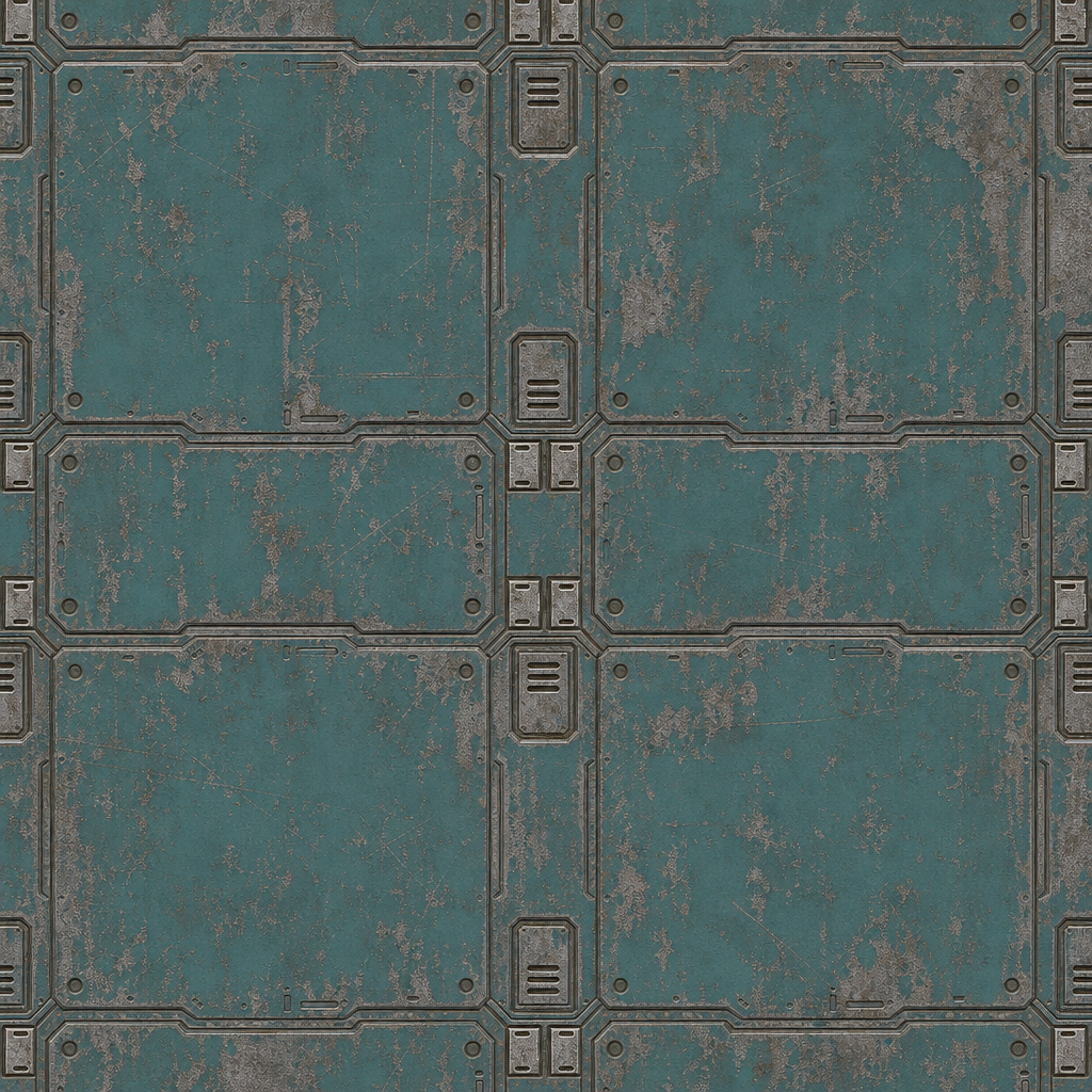 Weathered Teal Sci-Fi Access Panel Texture preview showing a worn sci-fi texture