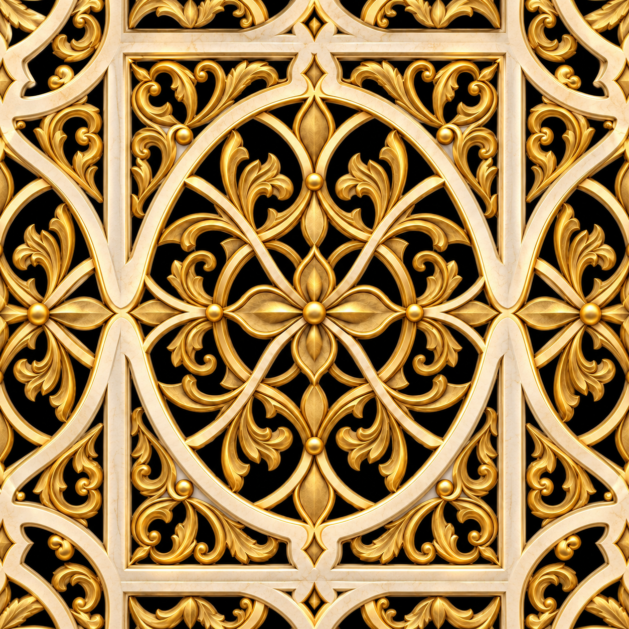 Gold and Ivory Baroque Ornamental Relief Panel Texture preview showing a industrial other texture