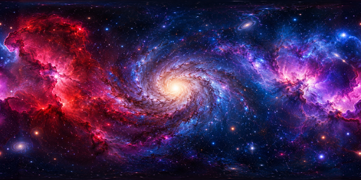 Night Deep-space Starfield With Red-blue Spiral Nebula HDRI Sphere preview showing a 360-degree HDRI environment sphere