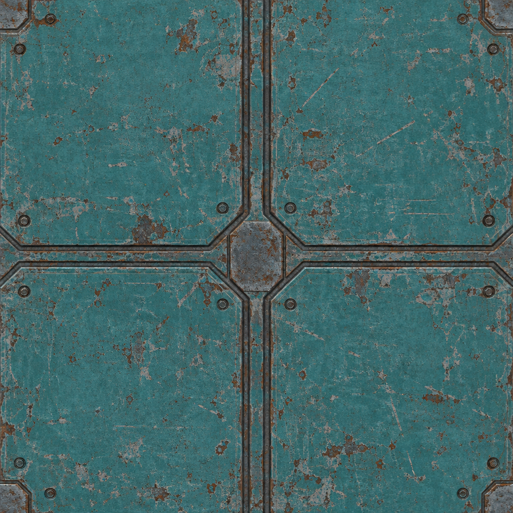 Weathered Teal Cross-Braced Sci-Fi Metal Panel Texture preview showing a worn sci-fi texture