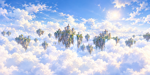 Blue-sky Floating-island Cloudscape HDRI Sphere preview showing a 360-degree HDRI environment sphere
