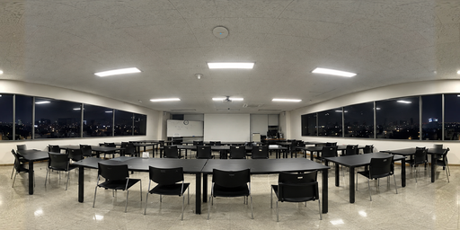 White-lit Night Cafeteria With Dark Windows HDRI Sphere preview showing a 360-degree HDRI environment sphere