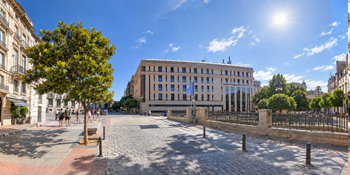 Clear Midday Sun Over A Blue-sky Stone Plaza HDRI Sphere preview showing a 360-degree HDRI environment sphere