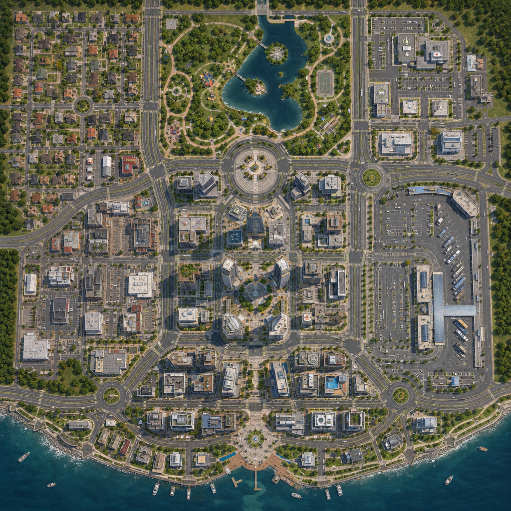 Blue-Water Urban Grid Aerial Map Texture preview showing a surface ground texture