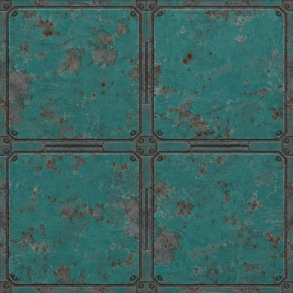 Weathered Teal Metal Panel Grid with Rust Texture preview showing a worn metal texture