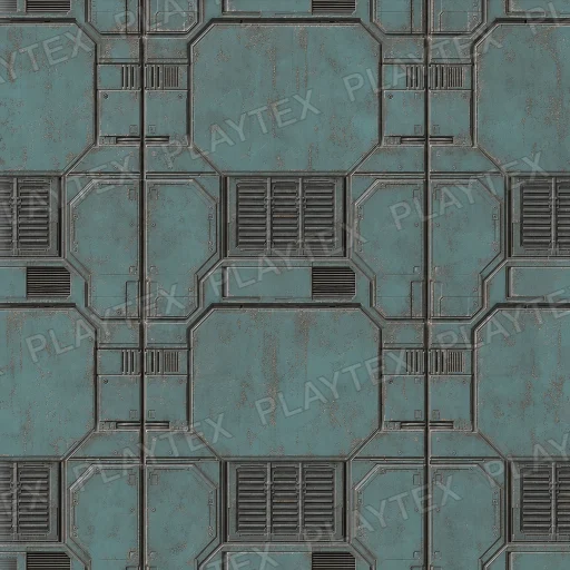 Weathered Sci-Fi Floor Panel Metallic Grid Pattern Texture